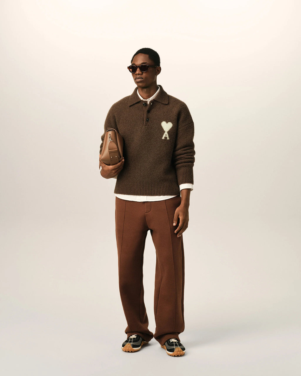 AMI - Polo en Algaga Ami de Coeur Marron Chocolat