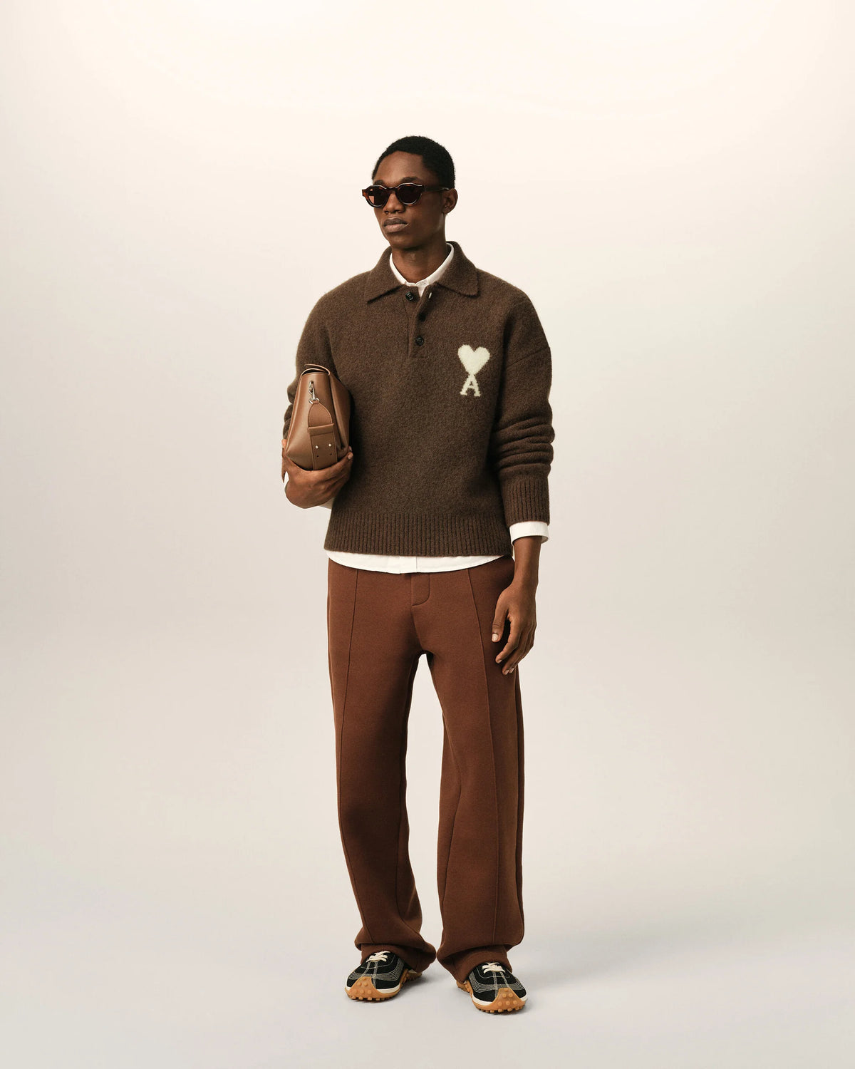 AMI - Polo en Algaga Ami de Coeur Marron Chocolat