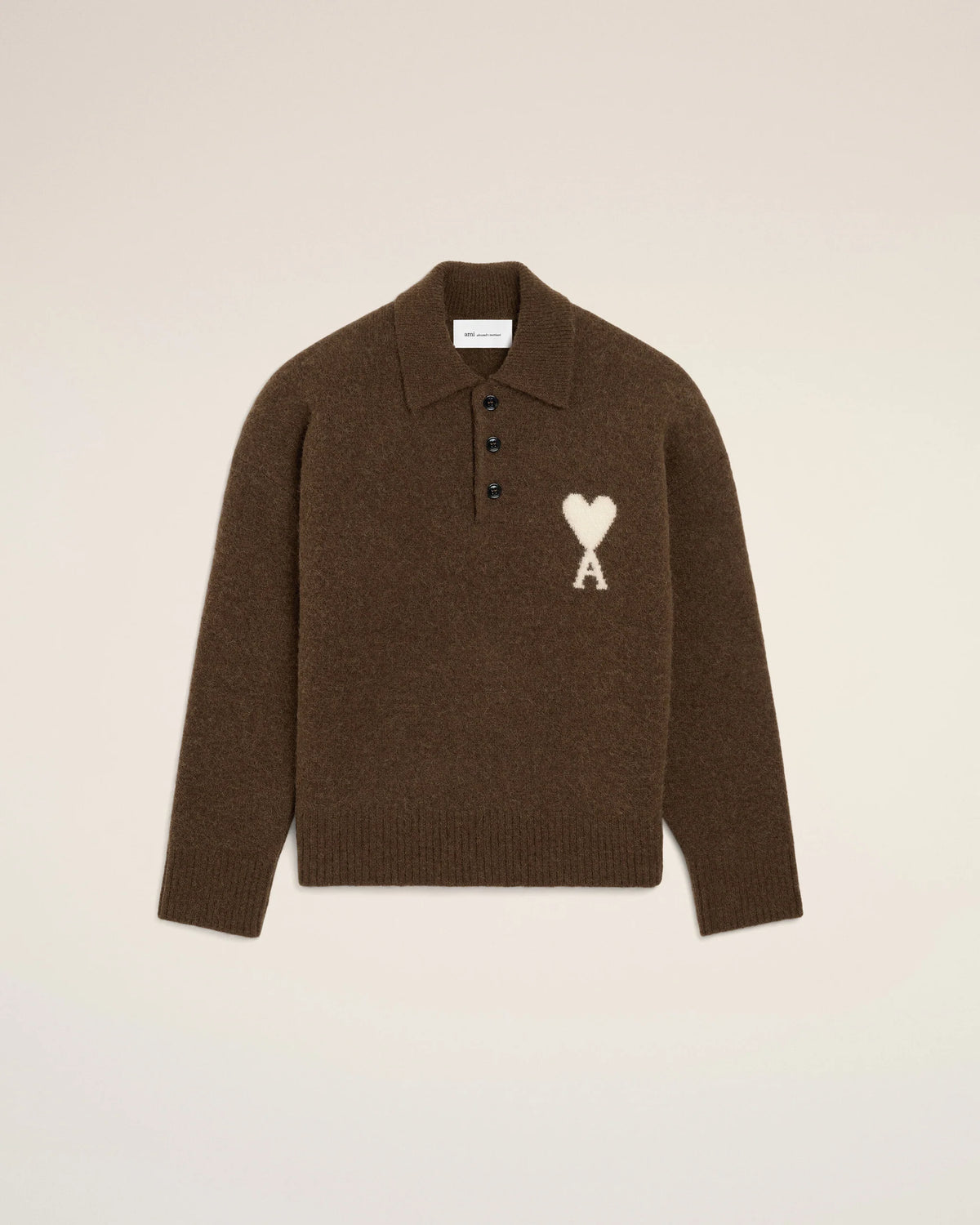 AMI - Polo en Algaga Ami de Coeur Marron Chocolat