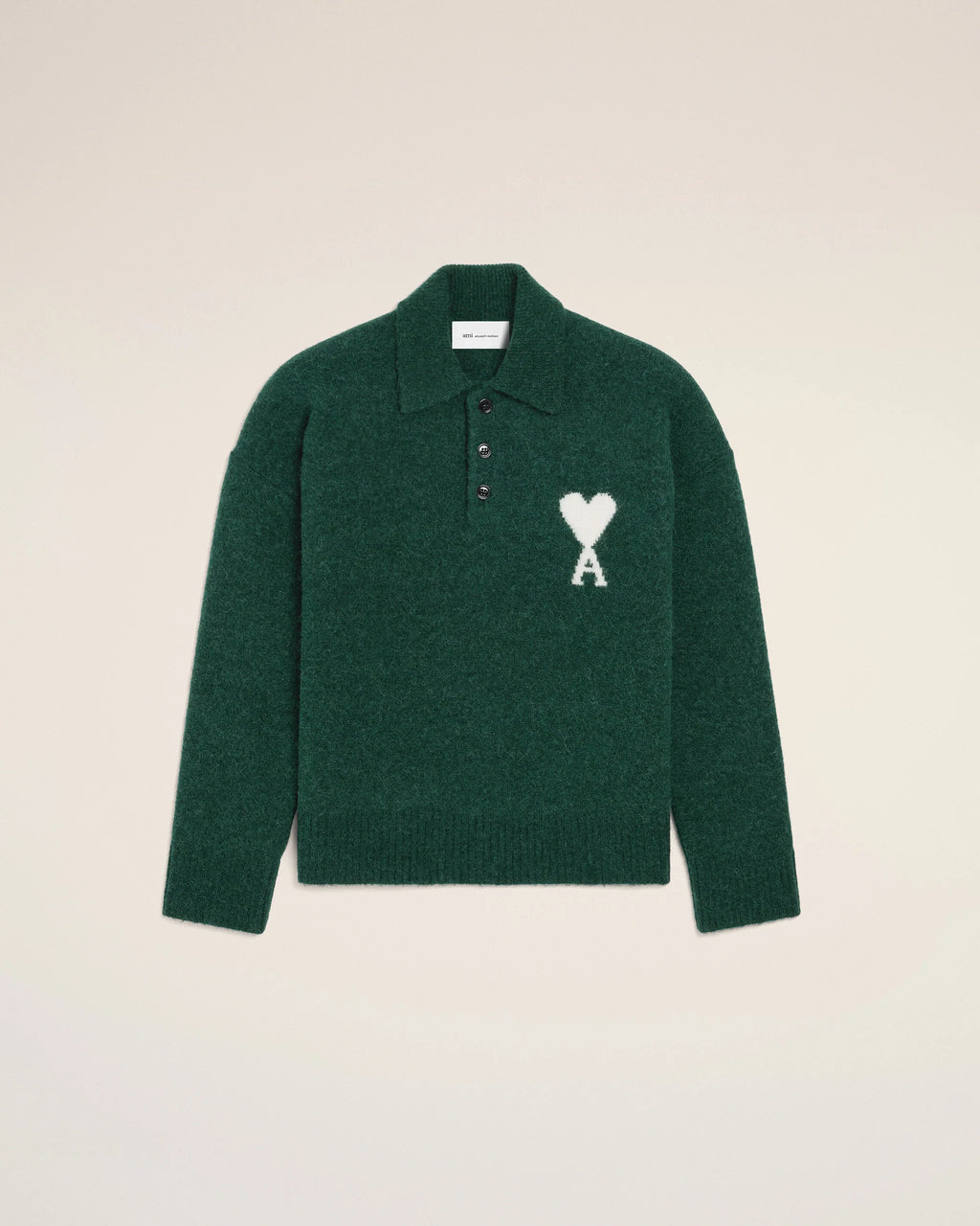 AMI - Polo en Algaga Ami de Coeur Vert Bouteille