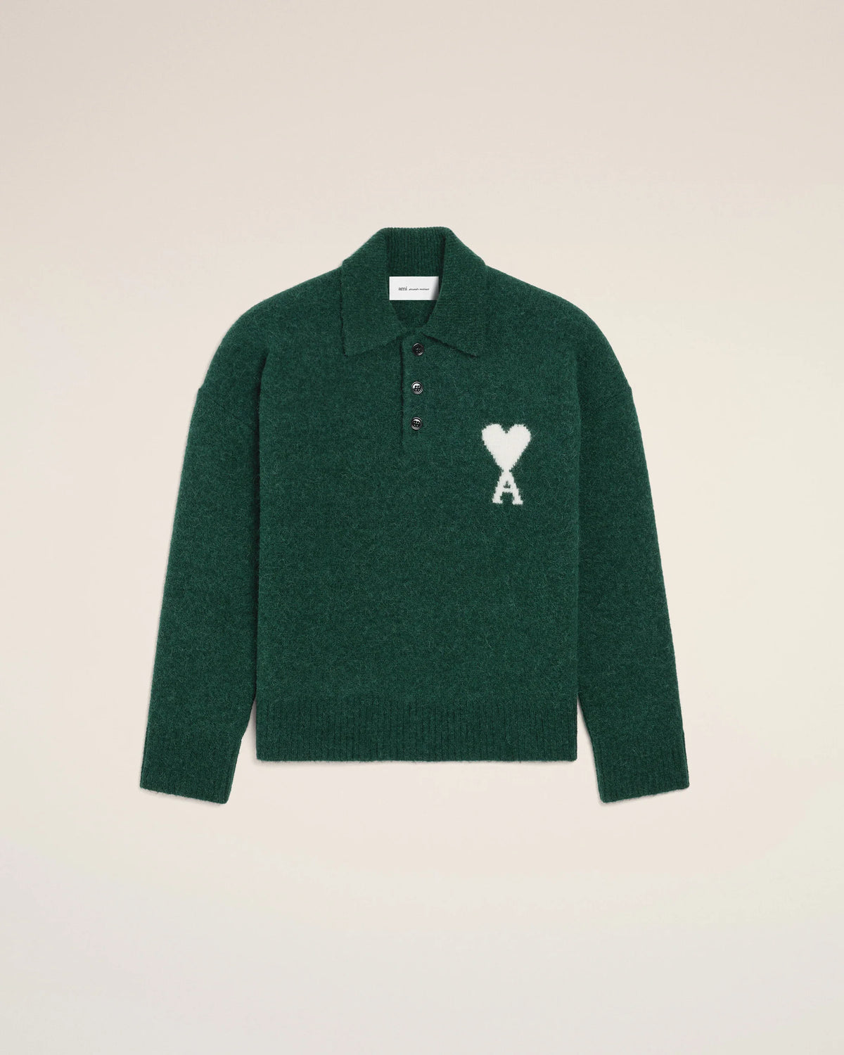 AMI - Polo en Algaga Ami de Coeur Vert Bouteille