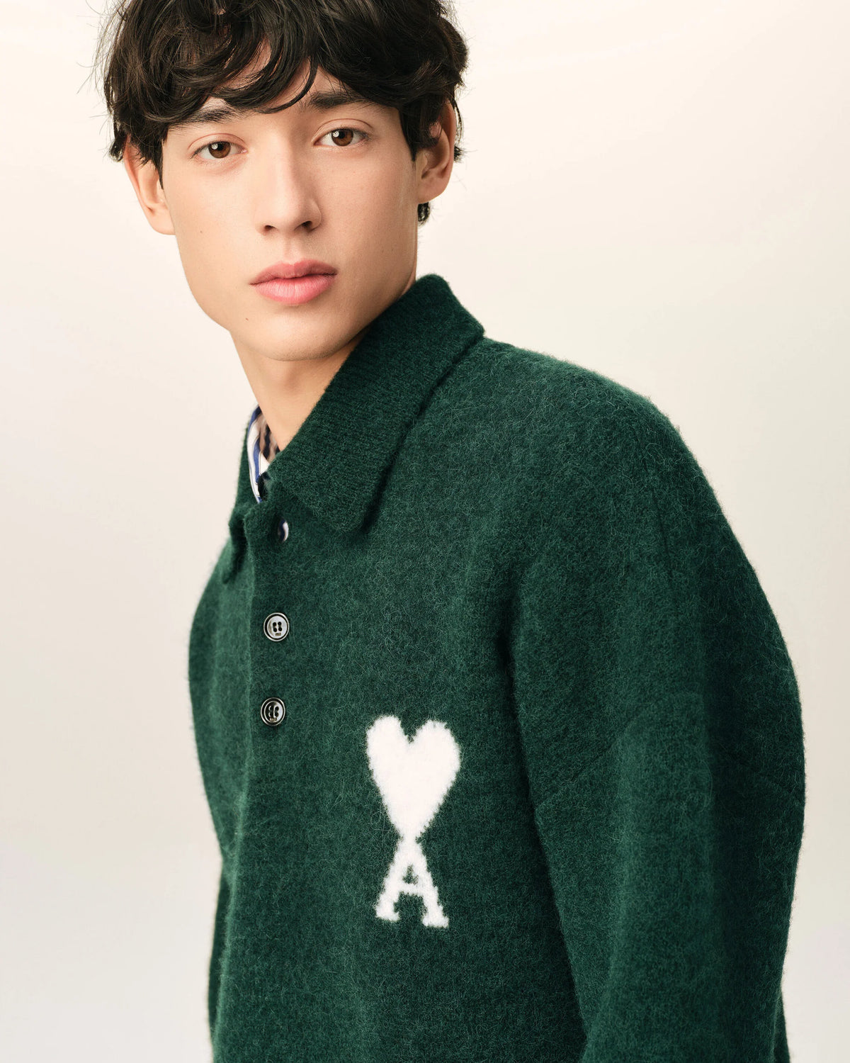 AMI - Polo en Algaga Ami de Coeur Vert Bouteille