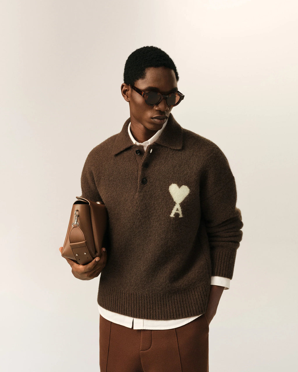 AMI - Polo en Algaga Ami de Coeur Marron Chocolat