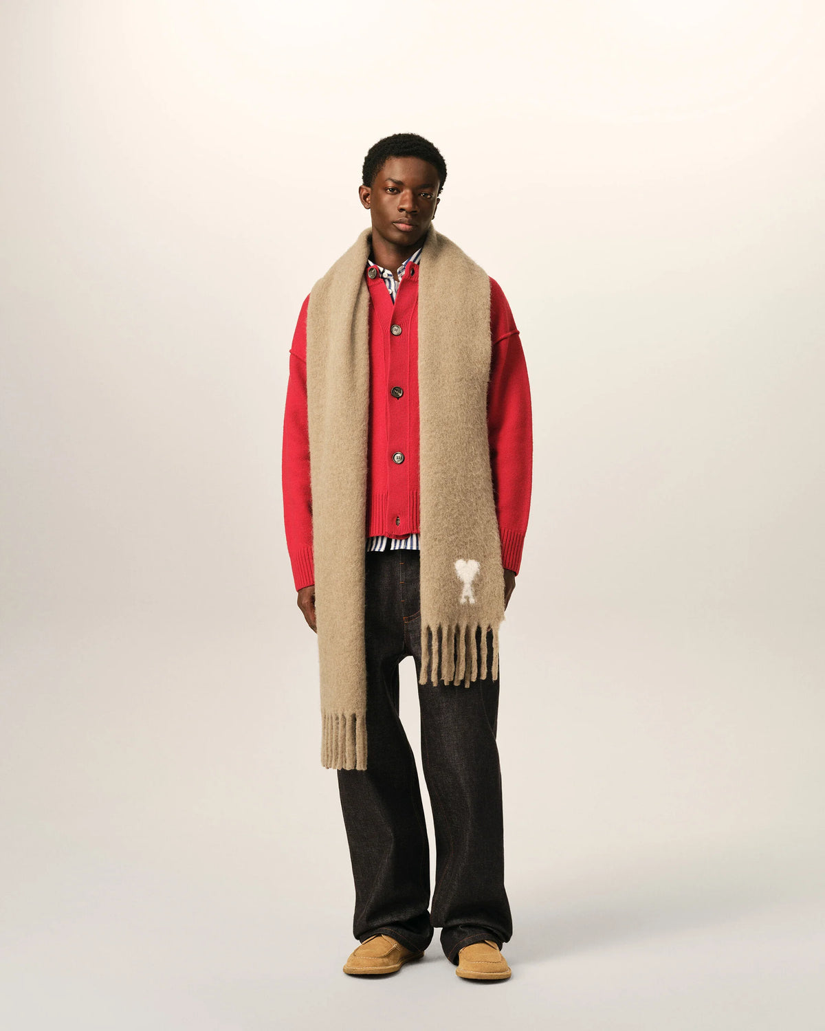 AMI - Echarpe Ami de Coeur Alpaga Beige Mastic