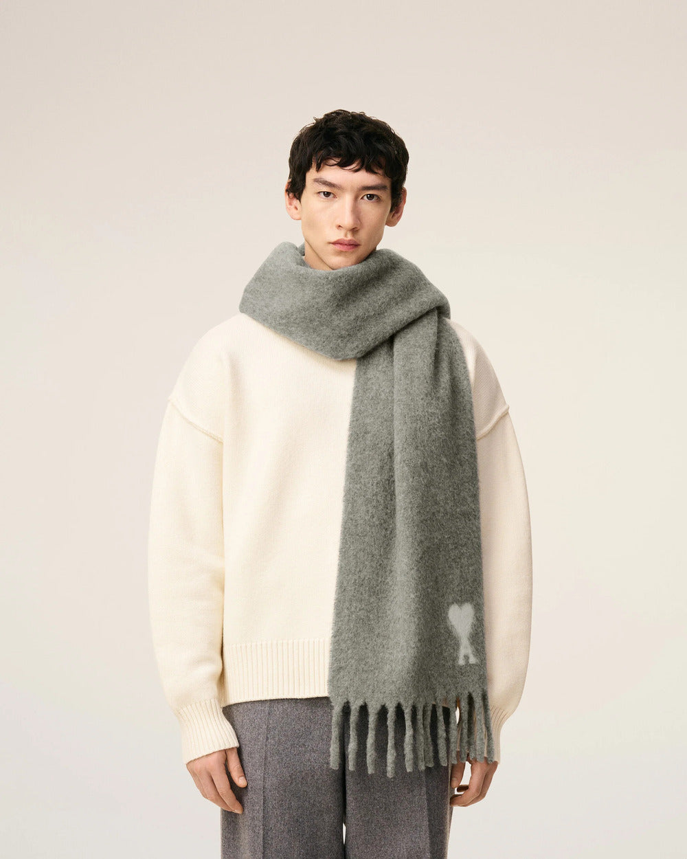 AMI - Echarpe Ami de Coeur Alpaga Gris