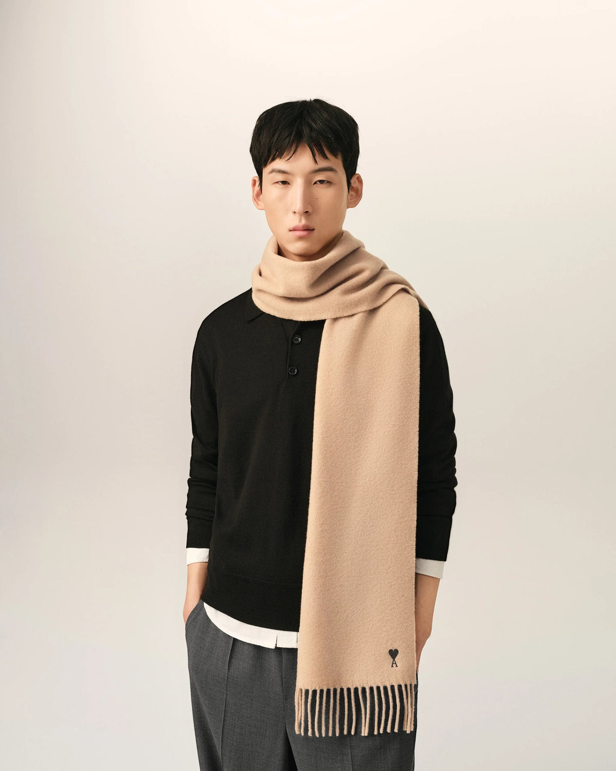 AMI - Echarpe Ami de Coeur Beige Mastic