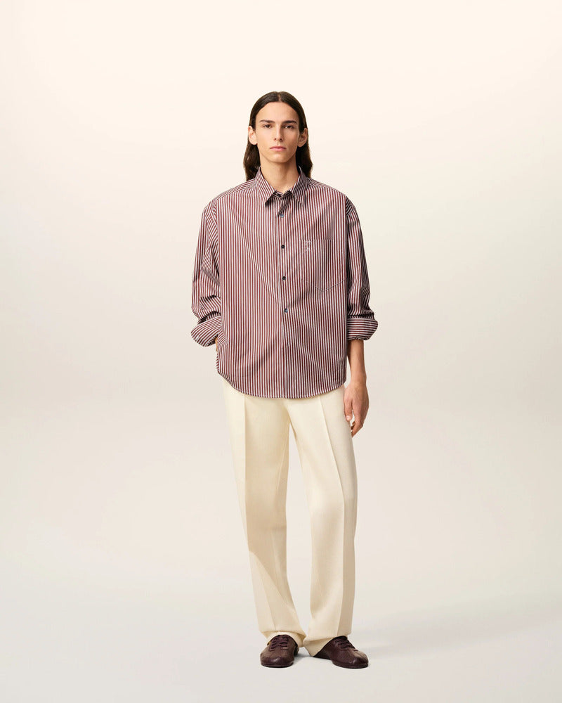 AMI - Chemise Boxy embossé Ami de coeur rayée Cerise / Blanc / Noir