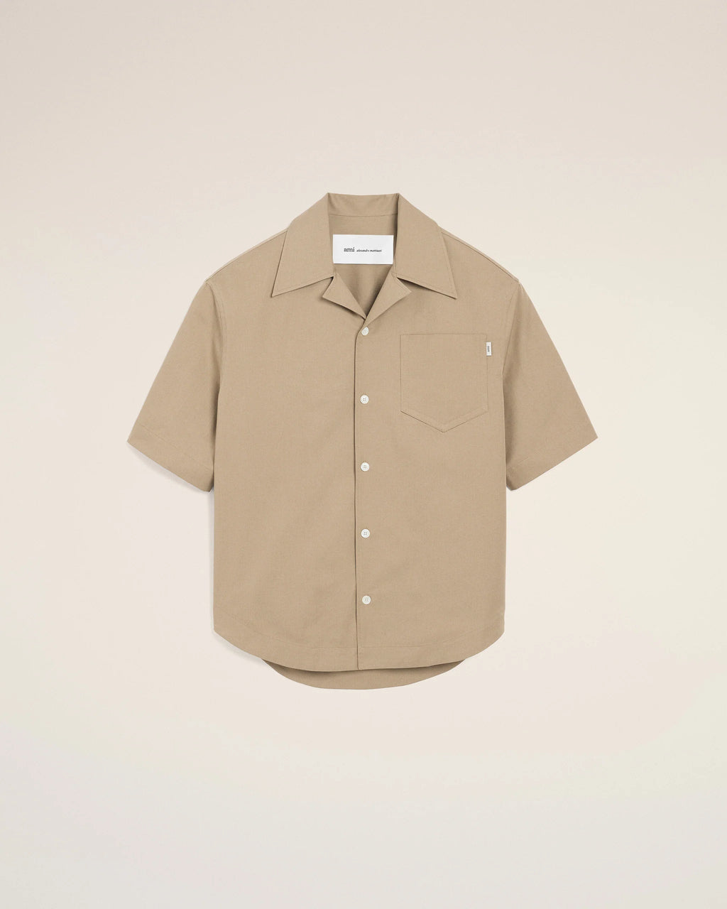 AMI - Chemise Large Manches courtes col requin Beige Taupe