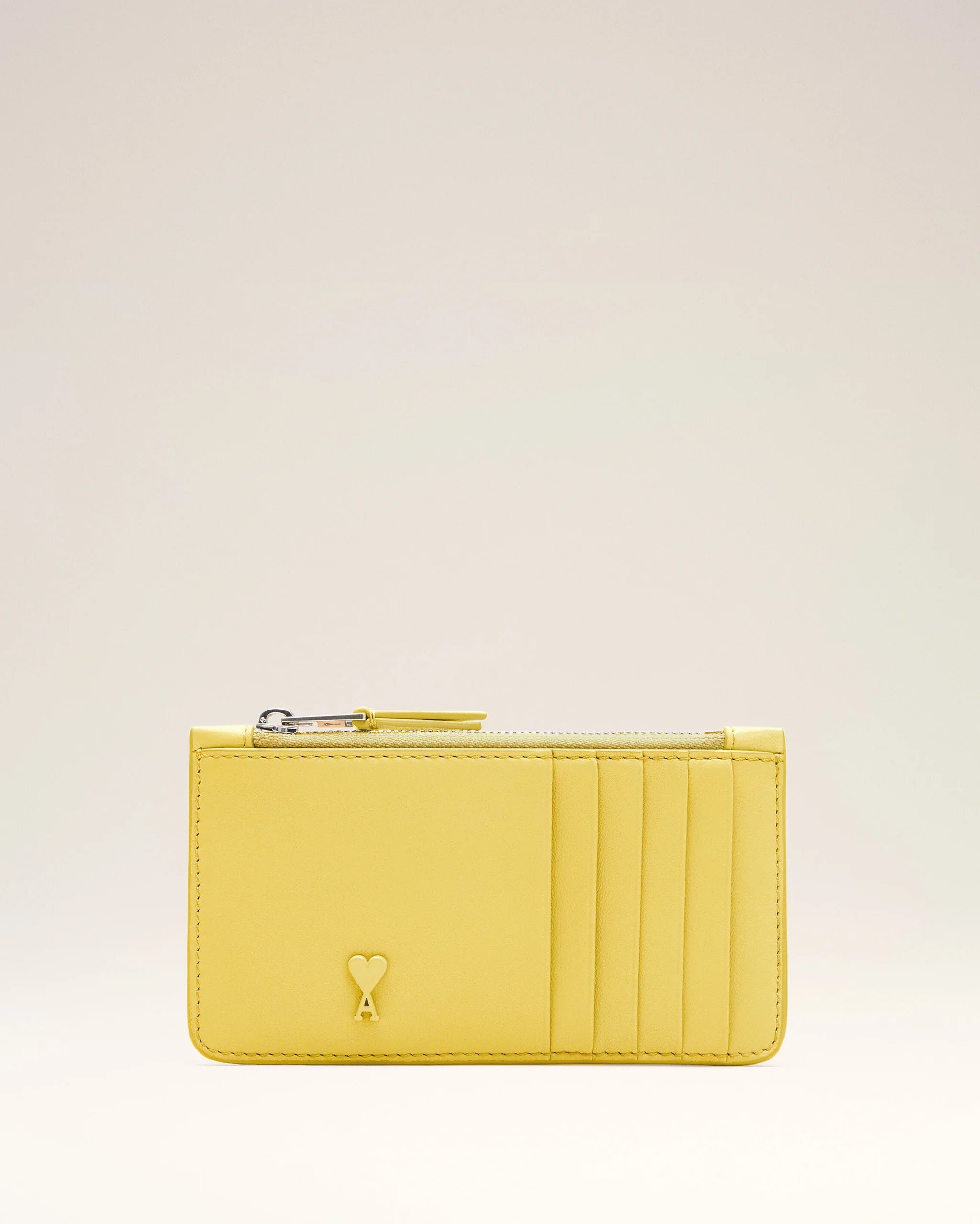 AMI - Porte-cartes zippé Ami de coeur Jaune Pastel