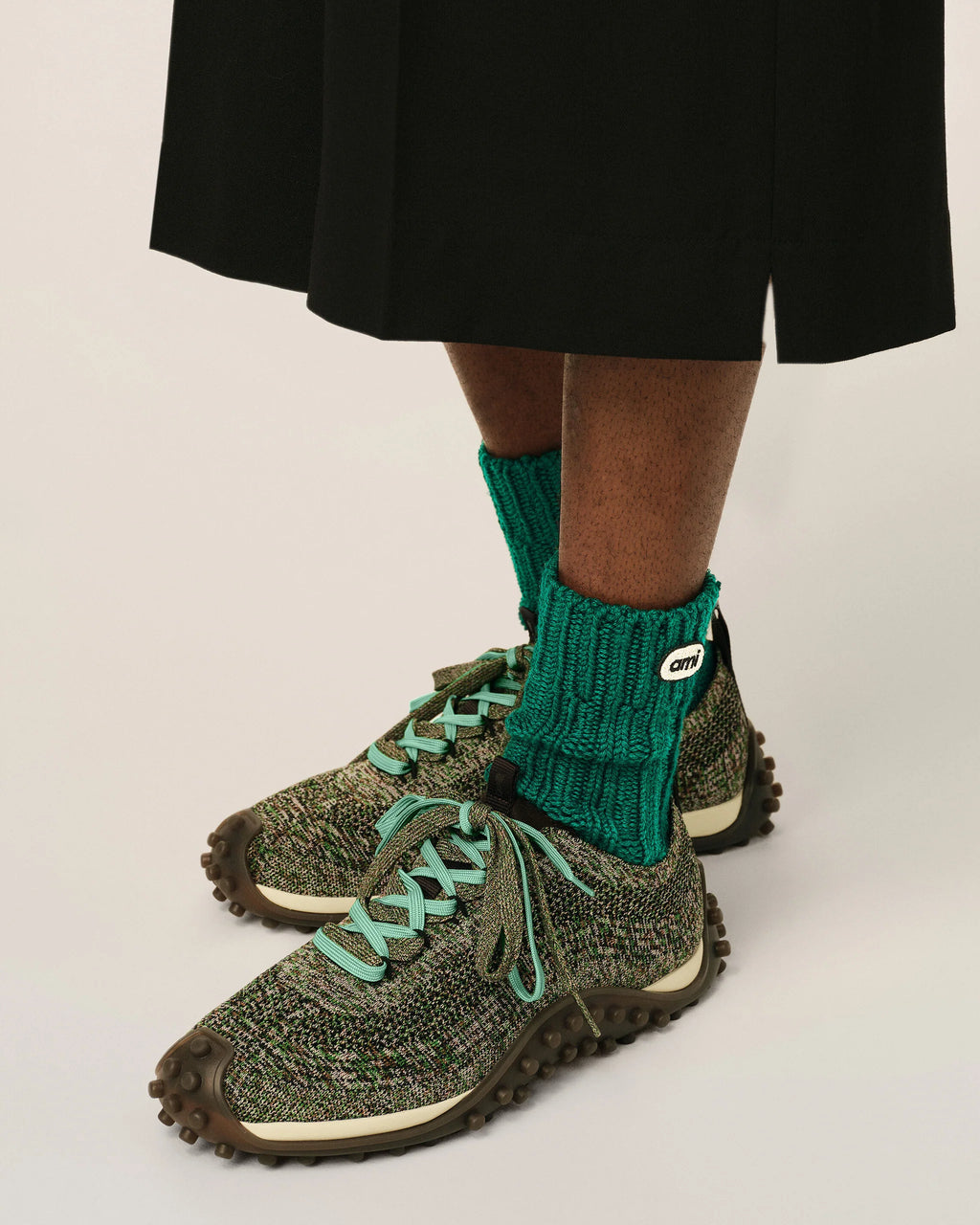 AMI - Sneakers Mirage Chiné Marron Chocolat / Vert