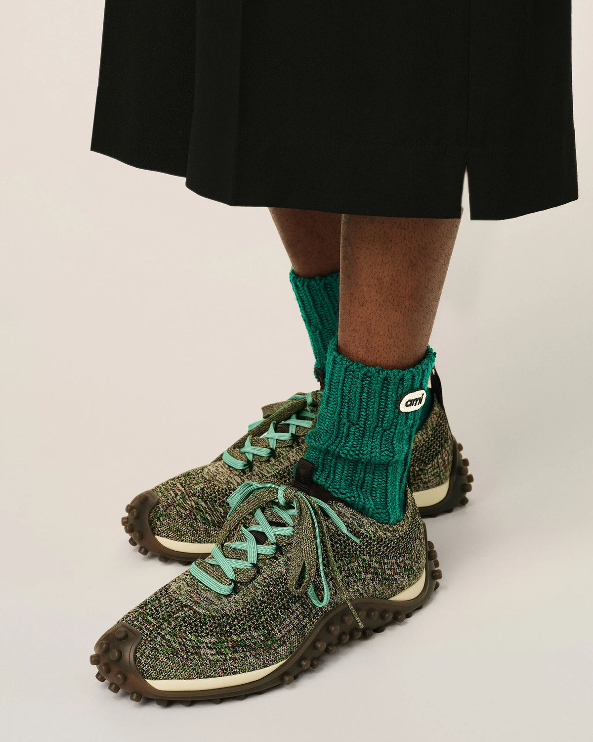 AMI - Sneakers Mirage Chiné Marron Chocolat / Vert