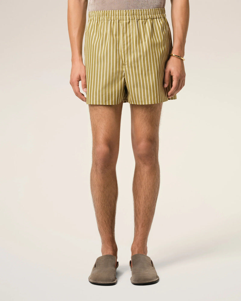 AMI - Short Court élastiqué rayée Ecru/ Vert Lichen/Curry (Copie)