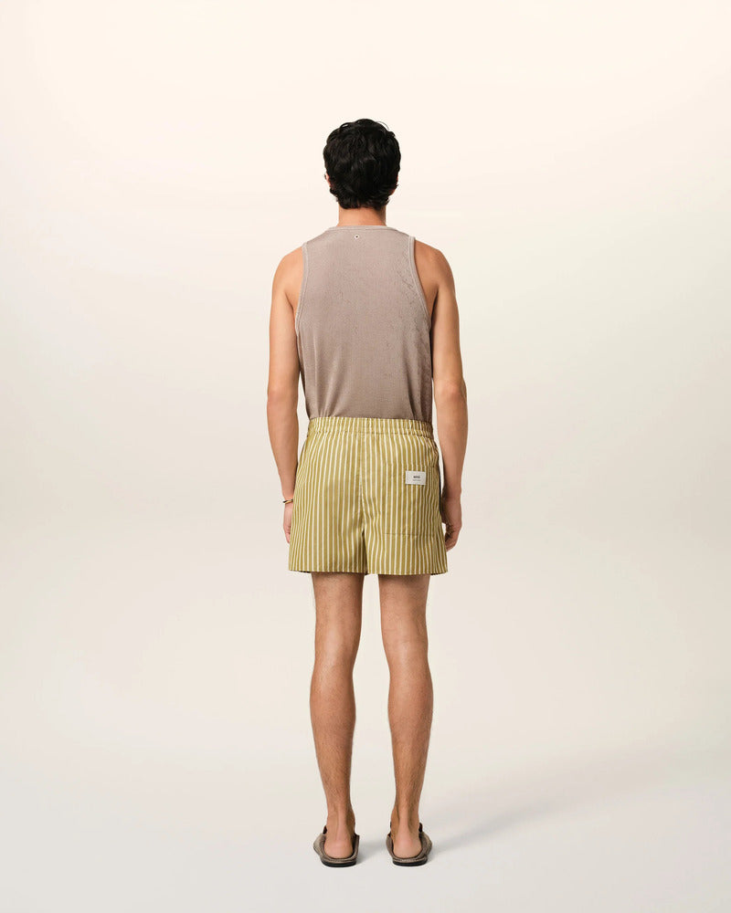 AMI - Short Court élastiqué rayée Ecru/ Vert Lichen/Curry (Copie)