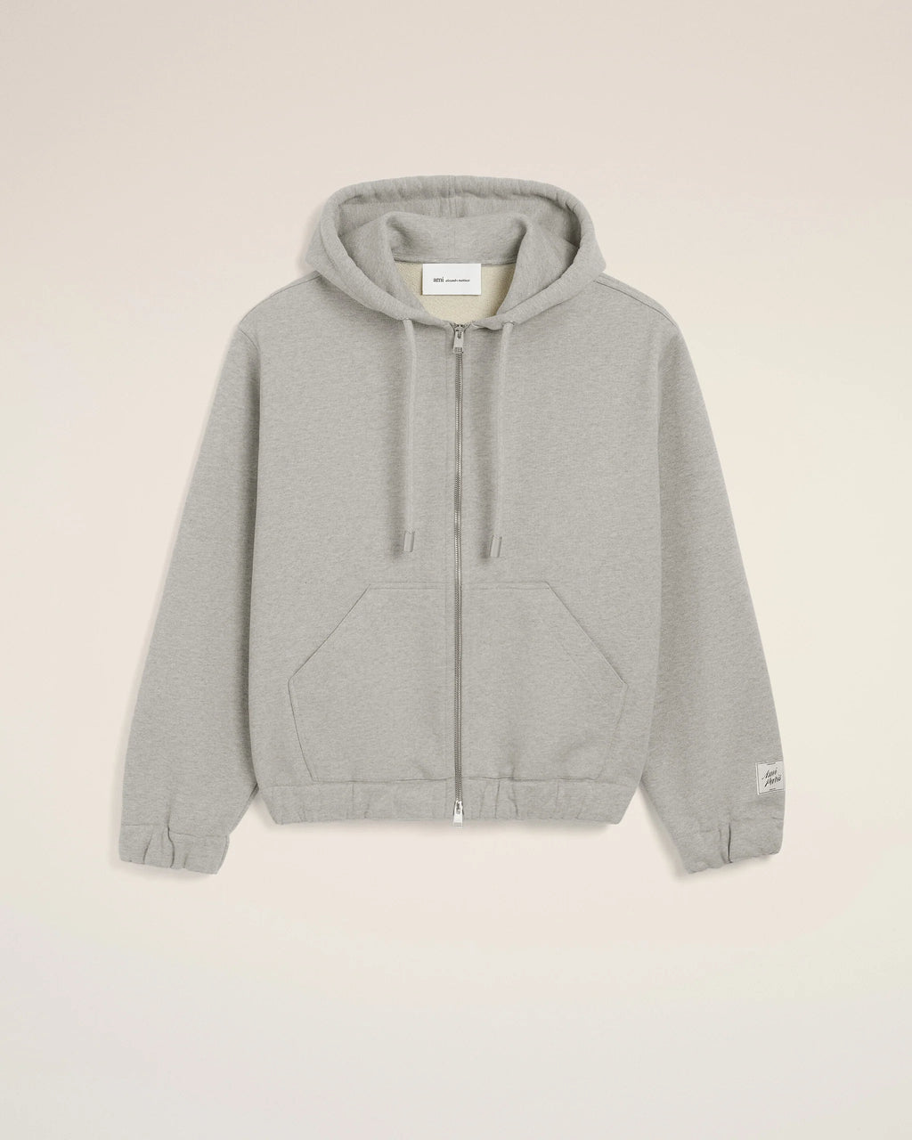 AMI - Hoodie Zippé Heritage Label Gris Cendre Chiné