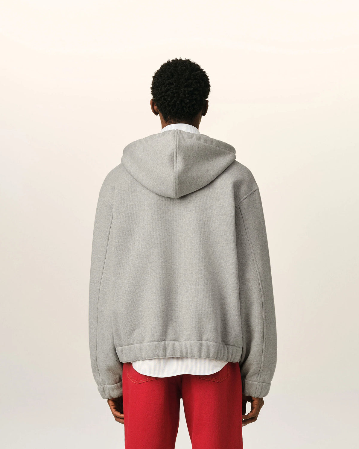 AMI - Hoodie Zippé Heritage Label Gris Cendre Chiné