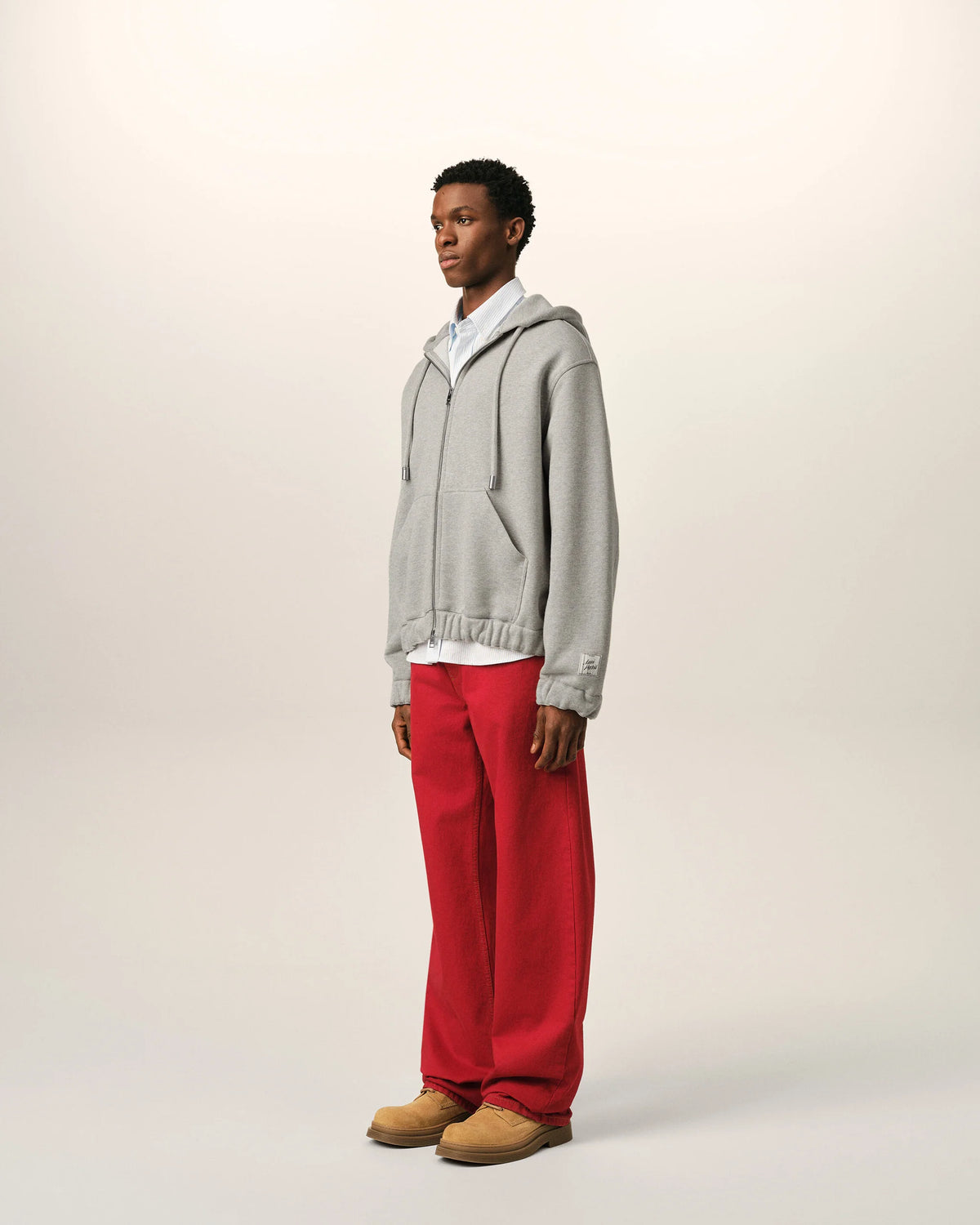 AMI - Hoodie Zippé Heritage Label Gris Cendre Chiné