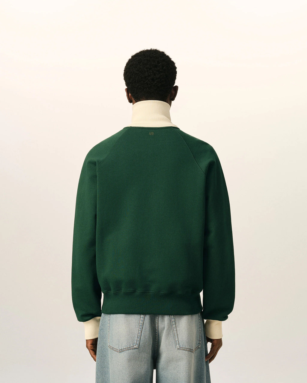 AMI - Sweat Zippé Ami de Coeur Vert Bouteille/Ivoire