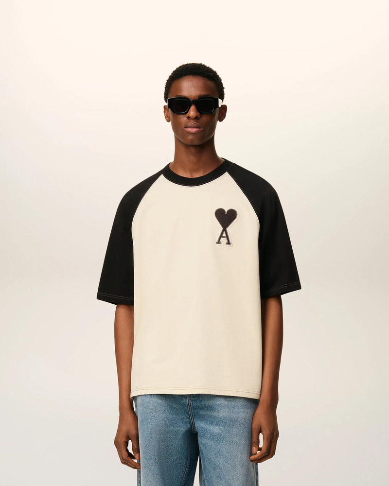 AMI - T-Shirt Ami de Coeur Bicolore Ivory/Black