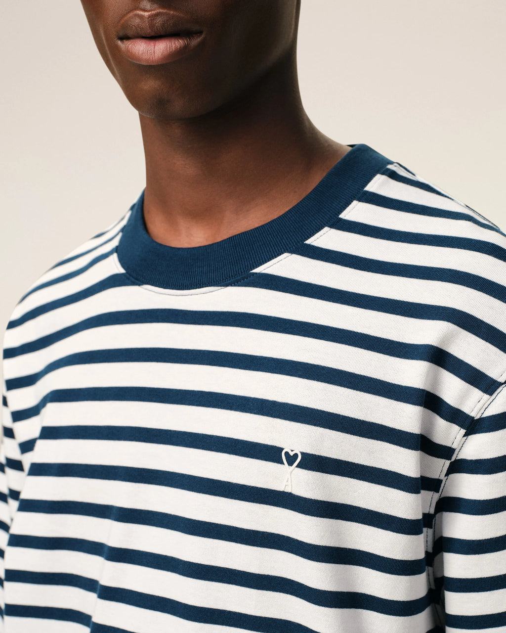 AMI - T-shirt Marinière Ami de Coeur Encre/Blanc