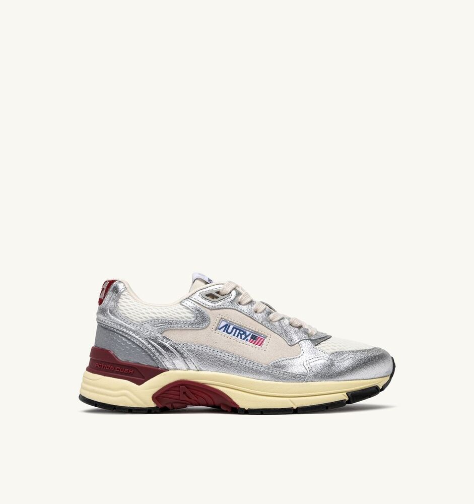 AUTRY - Basket Hyperway Mesh et Cuir laminé Blanc et Argent