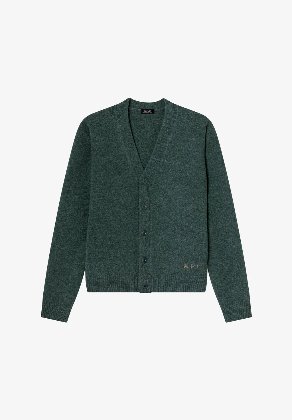 A.P.C. - Cardigan Kevin en Laine Vert Chine