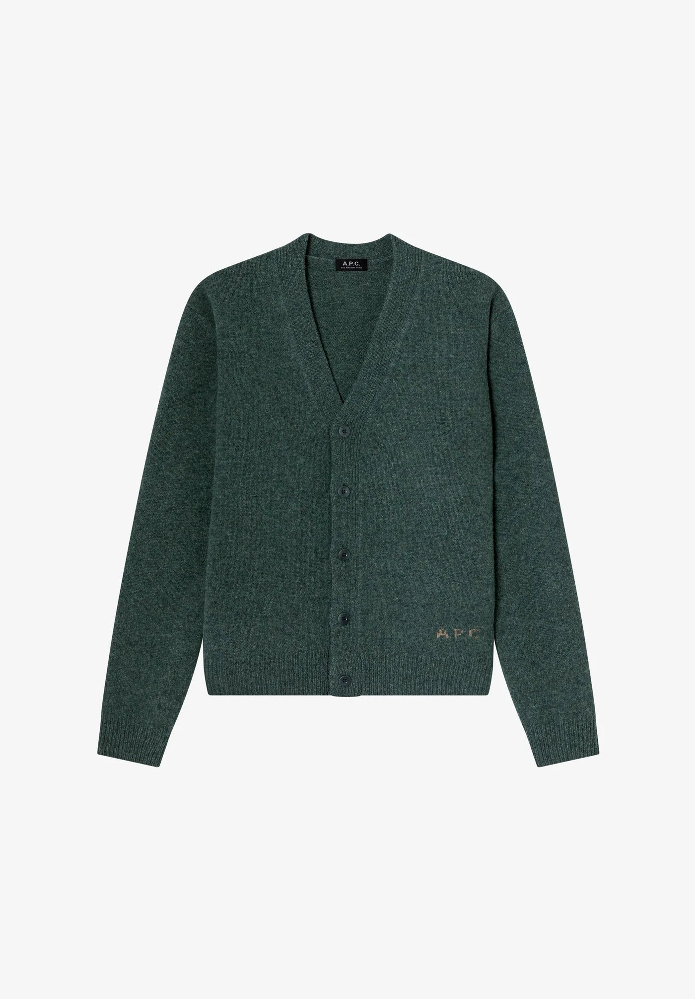 A.P.C. - Cardigan Kevin en Laine Vert Chine