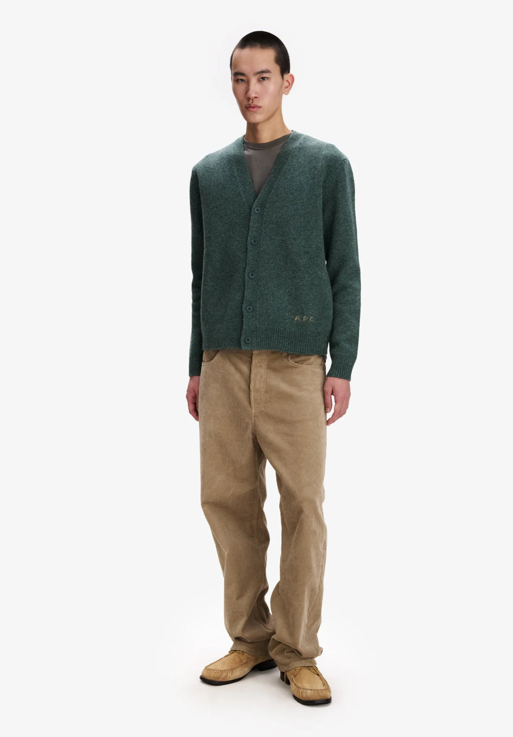 A.P.C. - Cardigan Kevin en Laine Vert Chine
