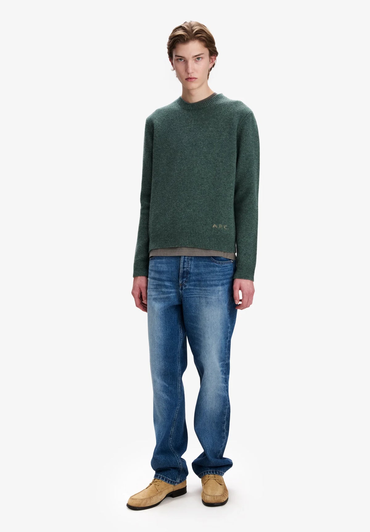 A.P.C. - Pull Edmond ample en laine Vert Chiné