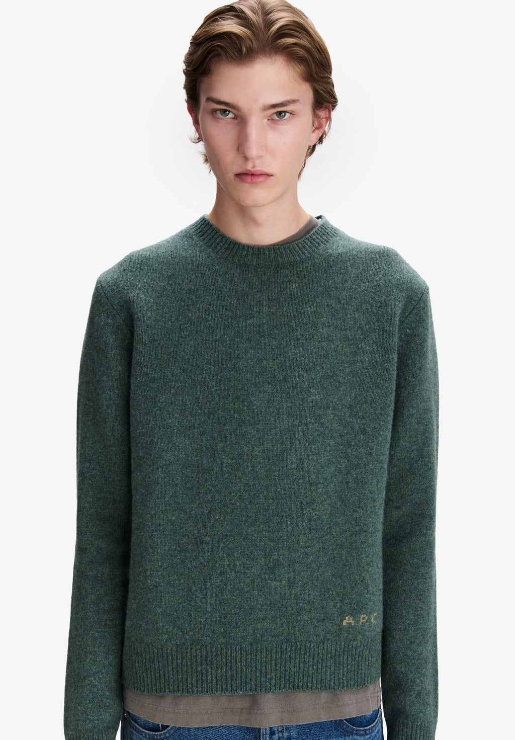A.P.C. - Pull Edmond ample en laine Vert Chiné