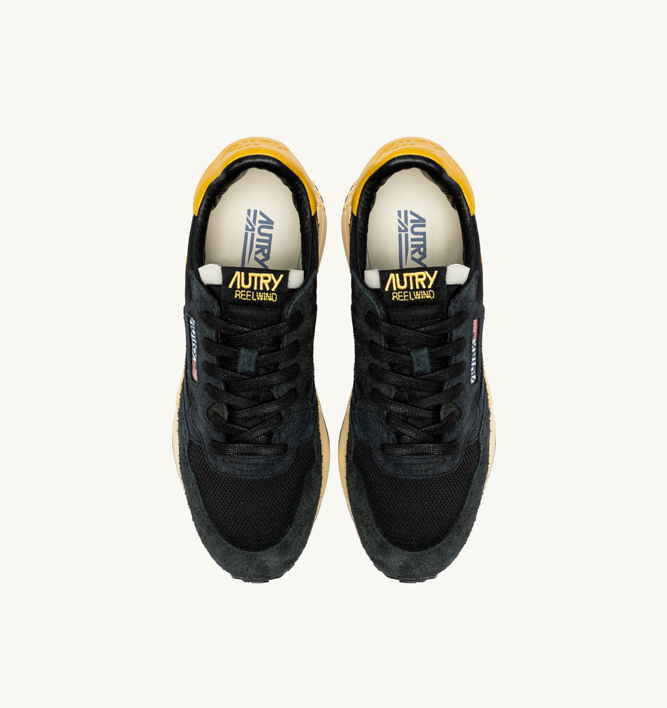 AUTRY - Basket Reelwind en daim et nylon / mesh jaune et noir