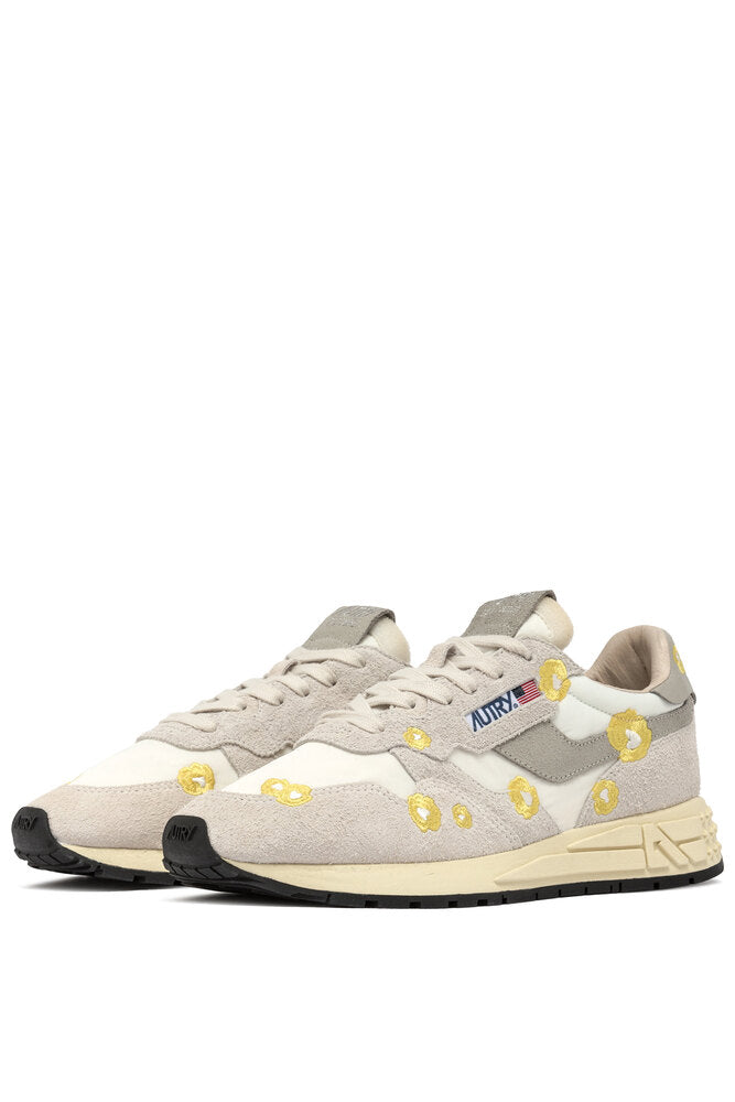 AUTRY - Basket Reelwind Flowers en nylon et daim blanc