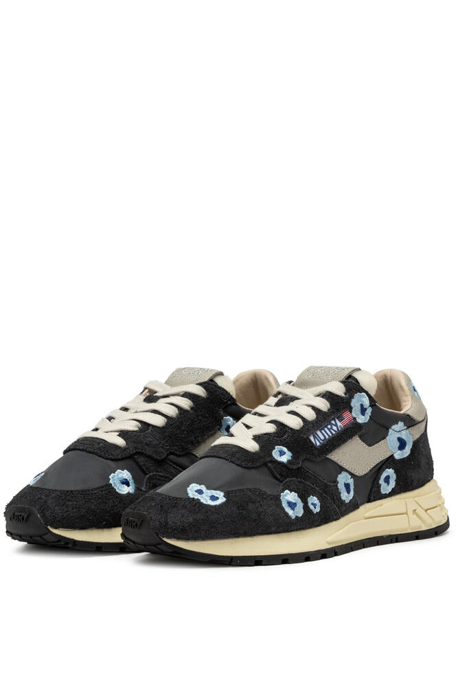 AUTRY - Basket Reelwind Flowers en nylon et daim bleu