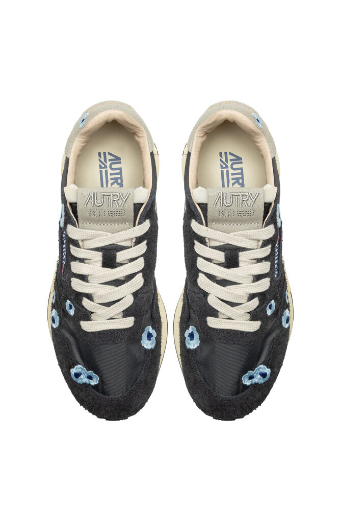 AUTRY - Basket Reelwind Flowers en nylon et daim bleu