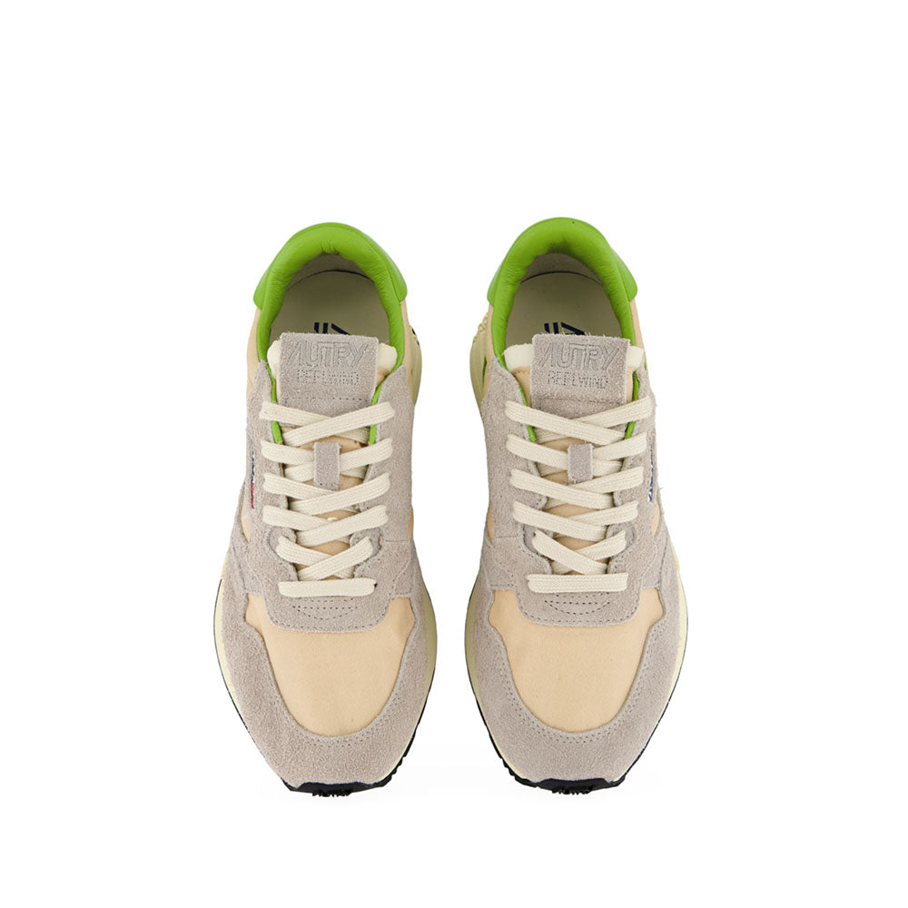 AUTRY - Basket Reelwind en daim et nylon beige et vert