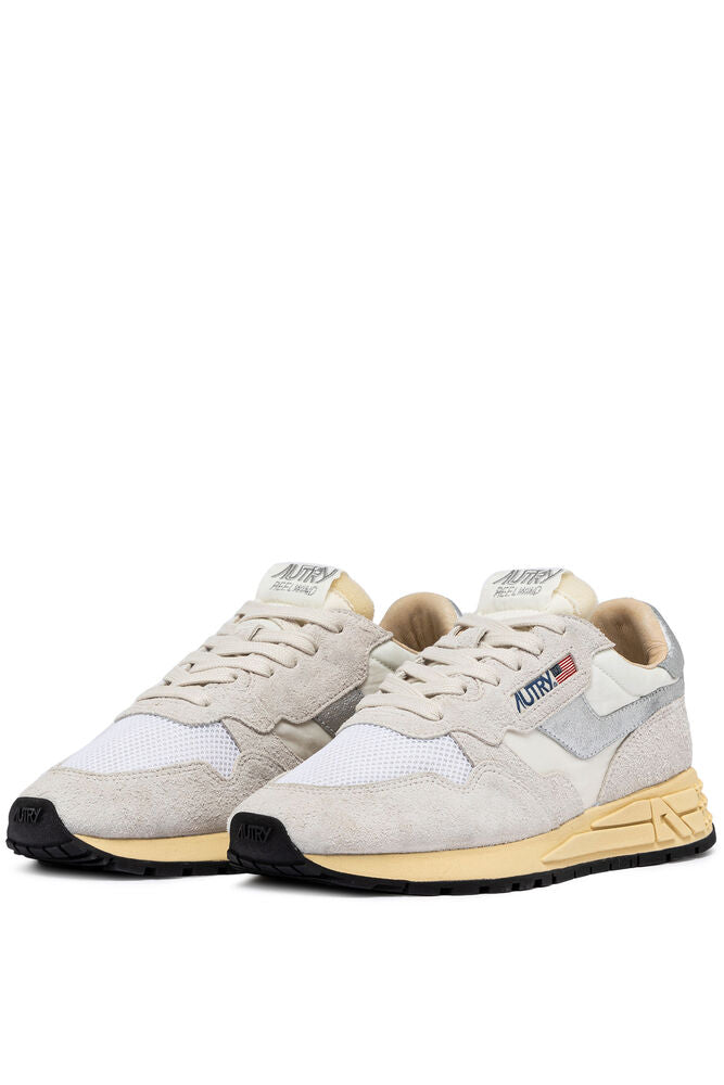 AUTRY - Basket Reelwind en daim et nylon Blanc et Sylver