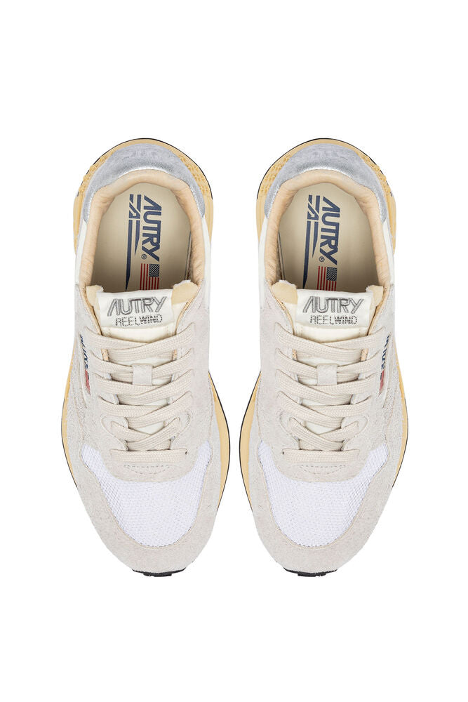 AUTRY - Basket Reelwind en daim et nylon Blanc et Sylver