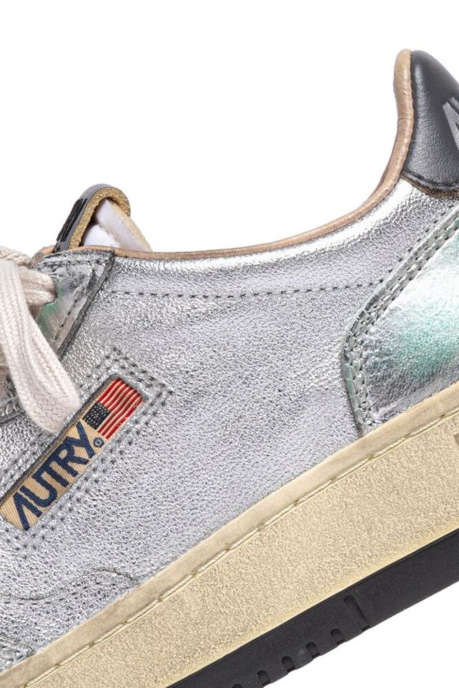 AUTRY - Basket Medalist Super Vintage en cuir Metalique Argent