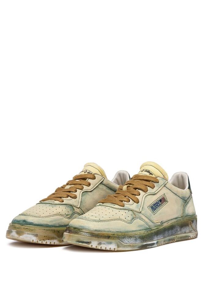 AUTRY - Basket Medalist Super Vintage en Cuir Wood Ash et Greener Pastures