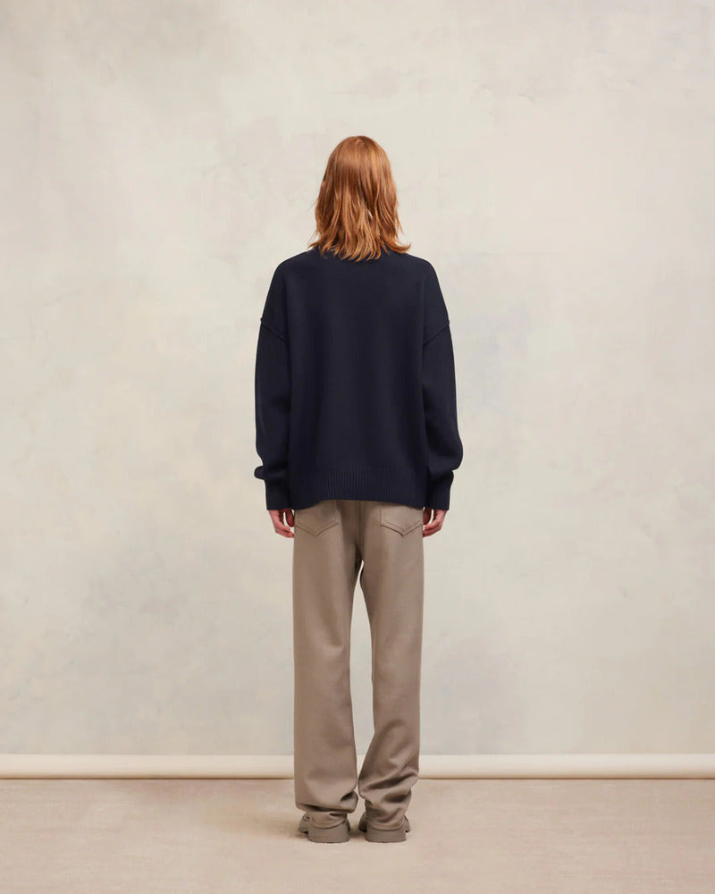 AMI - Pull col rond Ami de coeur rouge / marine