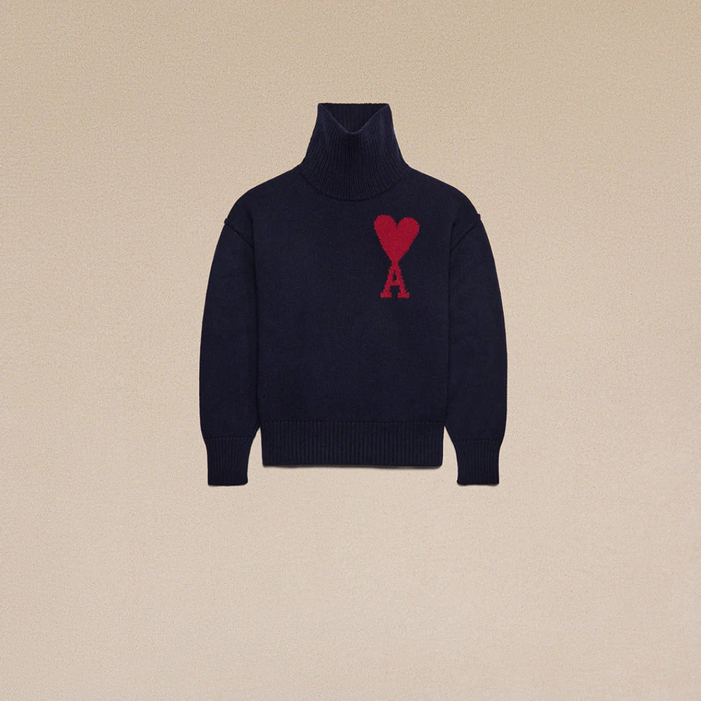 AMI - Pull cheminée Ami de coeur rouge / marine
