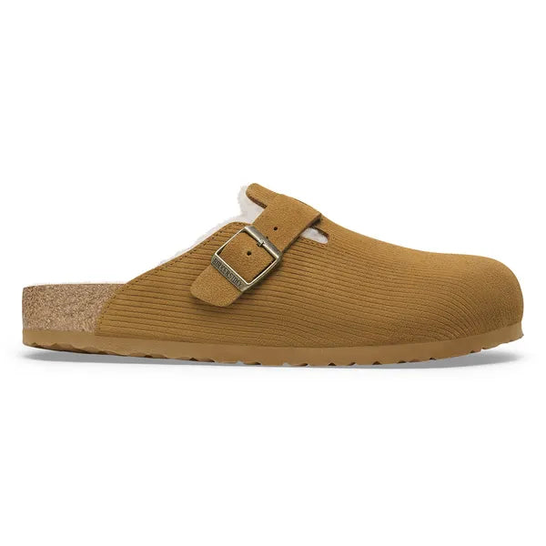 BIRKENSTOCK - Boston VL corduroy Teddy Shearling Suede Leather Cork Brown
