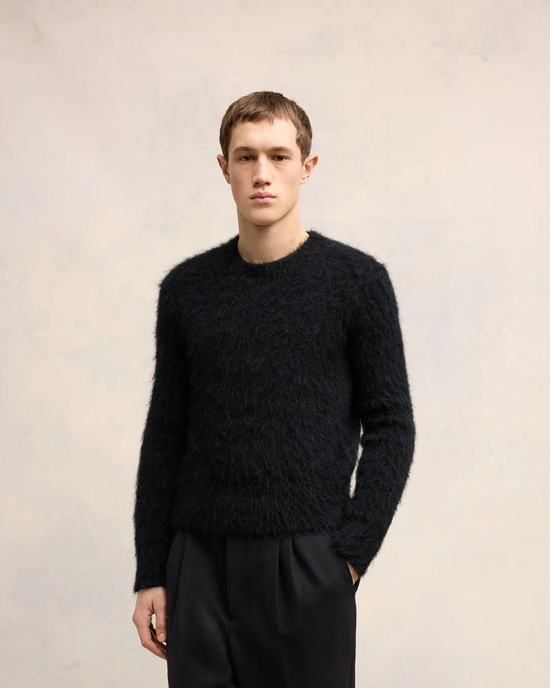 AMI - Pull en Alpaga Mohair brossé noir