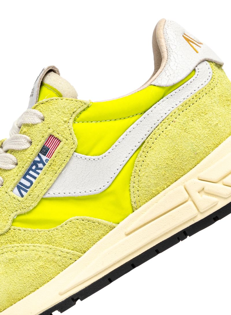 AUTRY - Basket Reelwind en daim et nylon White/ Jaune Fluo