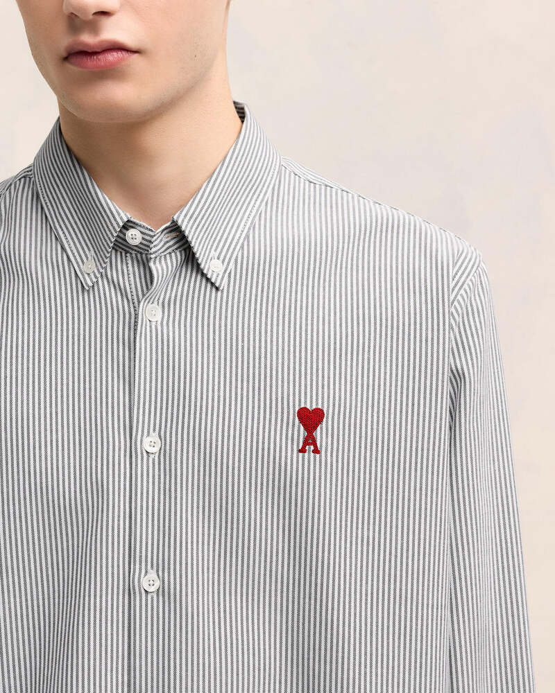 AMI - Chemise Ami de coeur rayee noir / blanc naturel