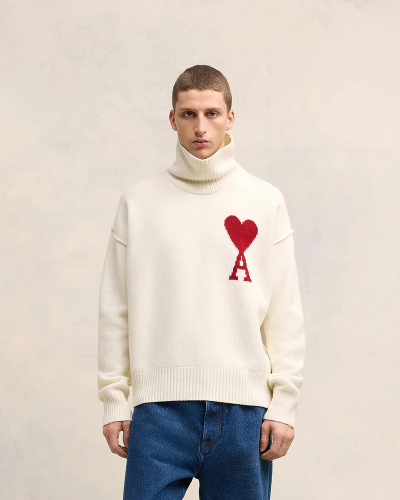 AMI - Pull cheminée Ami de coeur rouge / ecru