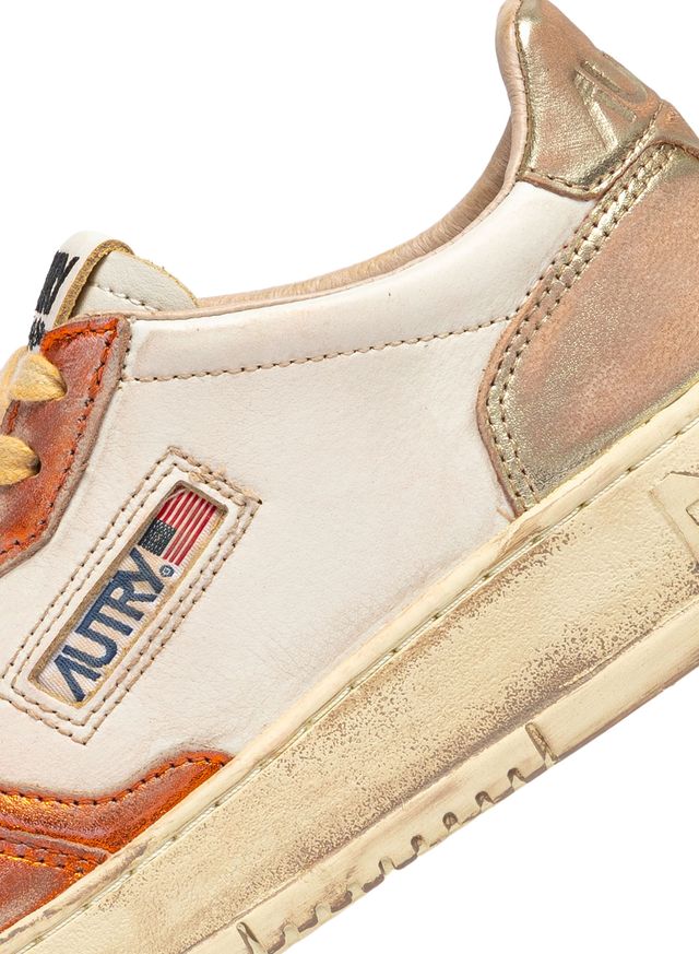 AUTRY - Basket Medalist Super Vintage en cuir Orange/platinium