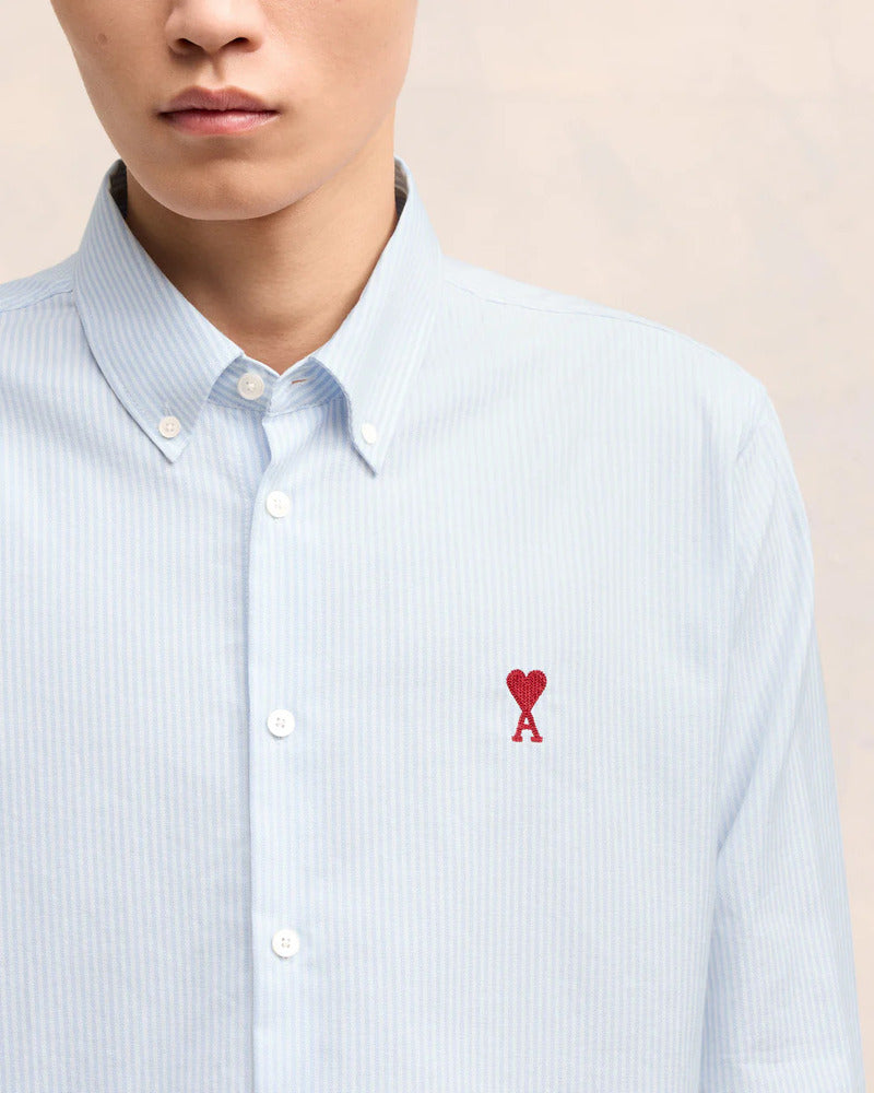 AMI - Chemise Ami de coeur rayee bleu ciel / blanc naturel