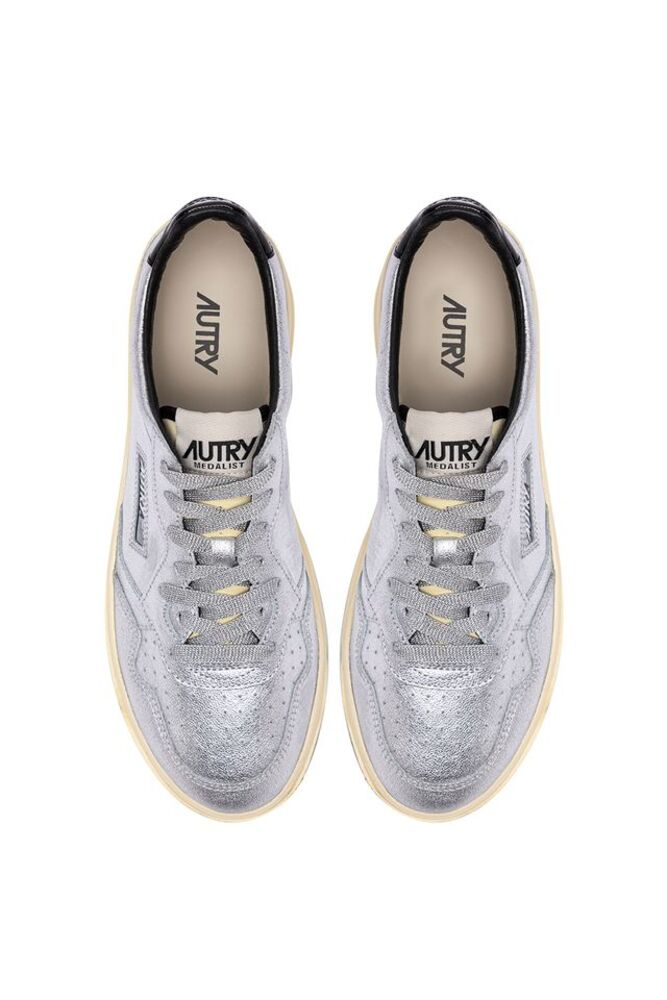 AUTRY - Basket Medalist Low en Cuir Argent et Noir
