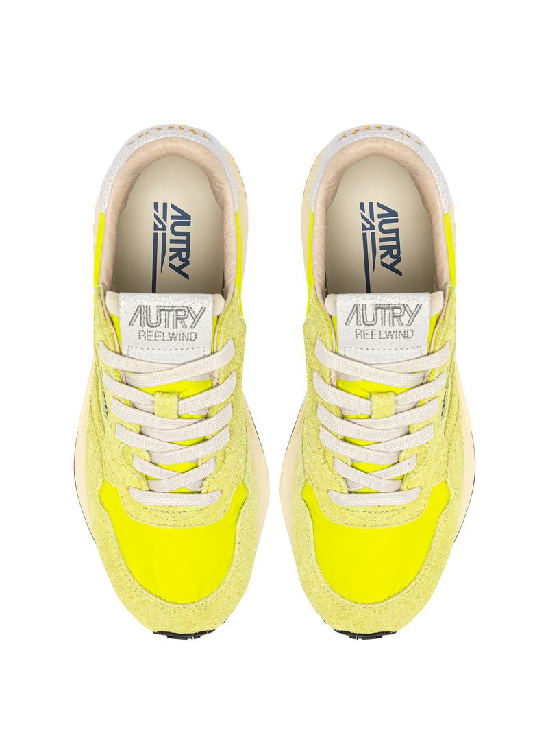 AUTRY - Basket Reelwind en daim et nylon White/ Jaune Fluo
