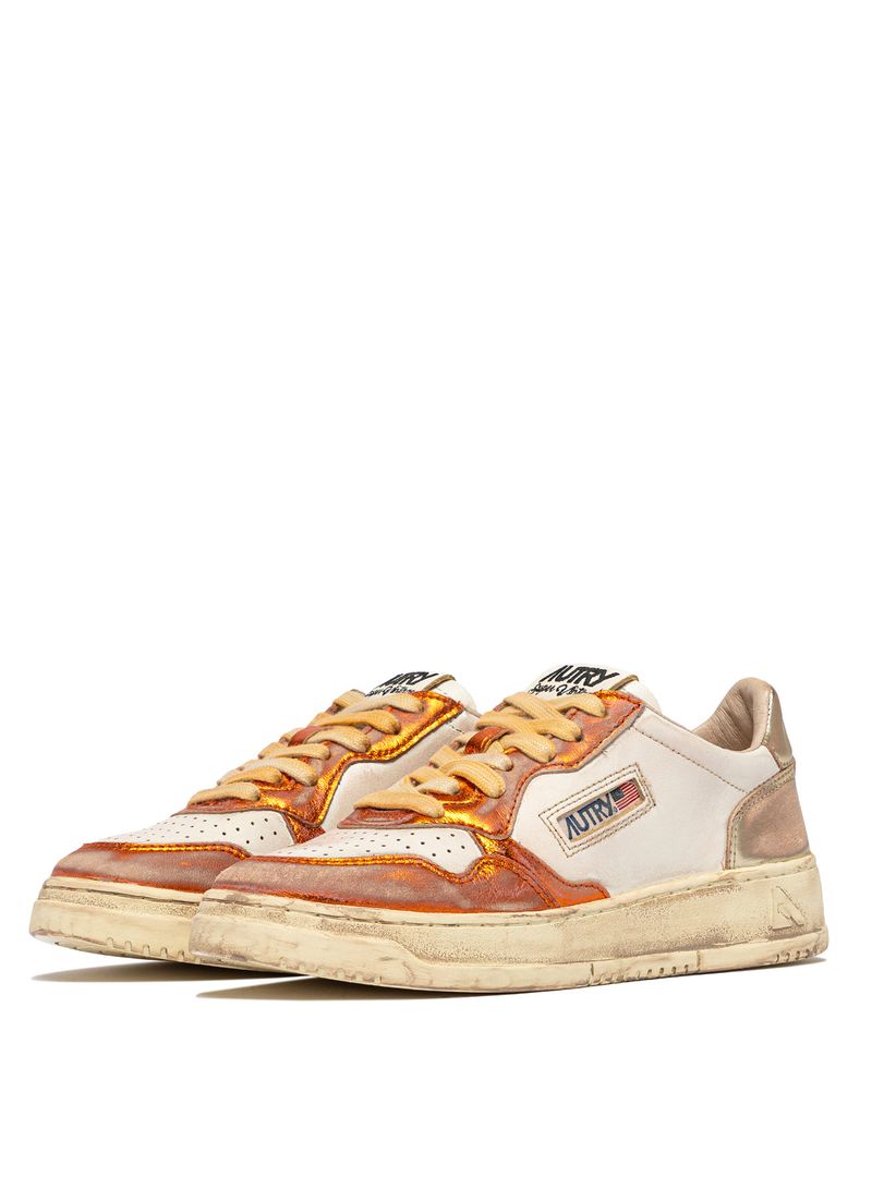 AUTRY - Basket Medalist Super Vintage en cuir Orange/platinium